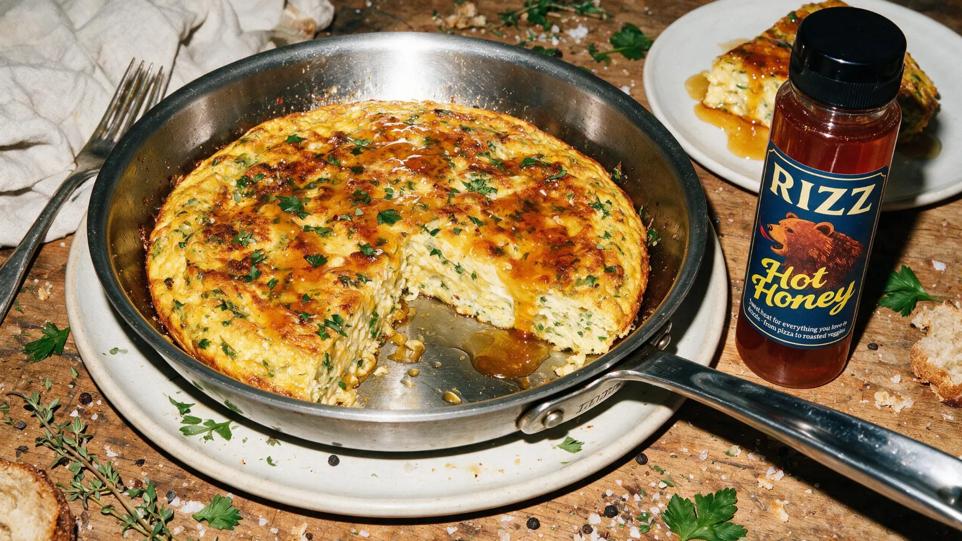 Herb frittata finished with RIZZ Hot Honey